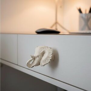 Rustic White Elephant Resin Drawer Knob Safari Theme Home Office Decor